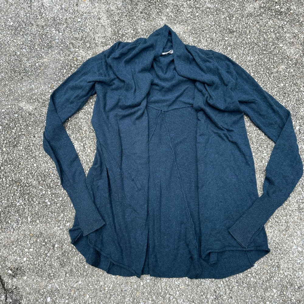 Athleta Womens Pranayama Wrap Cardigan Sweater Teal Blue Open Front Ribbed Small